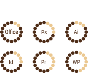 Hier sind die vorhandenen, digitalen Skills aufgelistet. Microsoft Office: 14 von 16 Photoshop: 12 von 16 Illustrator: 13 von 16 InDesign: 12 von 16 Premiere Pro und After Effects: 10 von 16 WordPress: 8 von 16